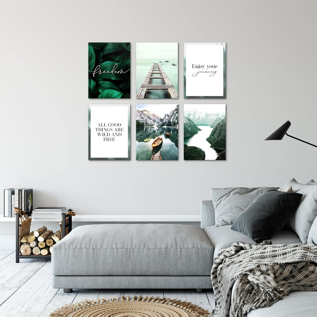 Novart Wandbilder - KEIN EXTRA RAHMEN BENÖTIGT - Wohnzimmer Schlafzimmer - Bilder Modern Berge und S