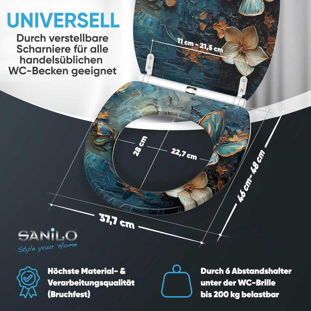 Sanilo WC Sitz mit Absenkautomatik & Schnellverschluss, Toilettendeckel per Knopfdruck abnehmbar, ei