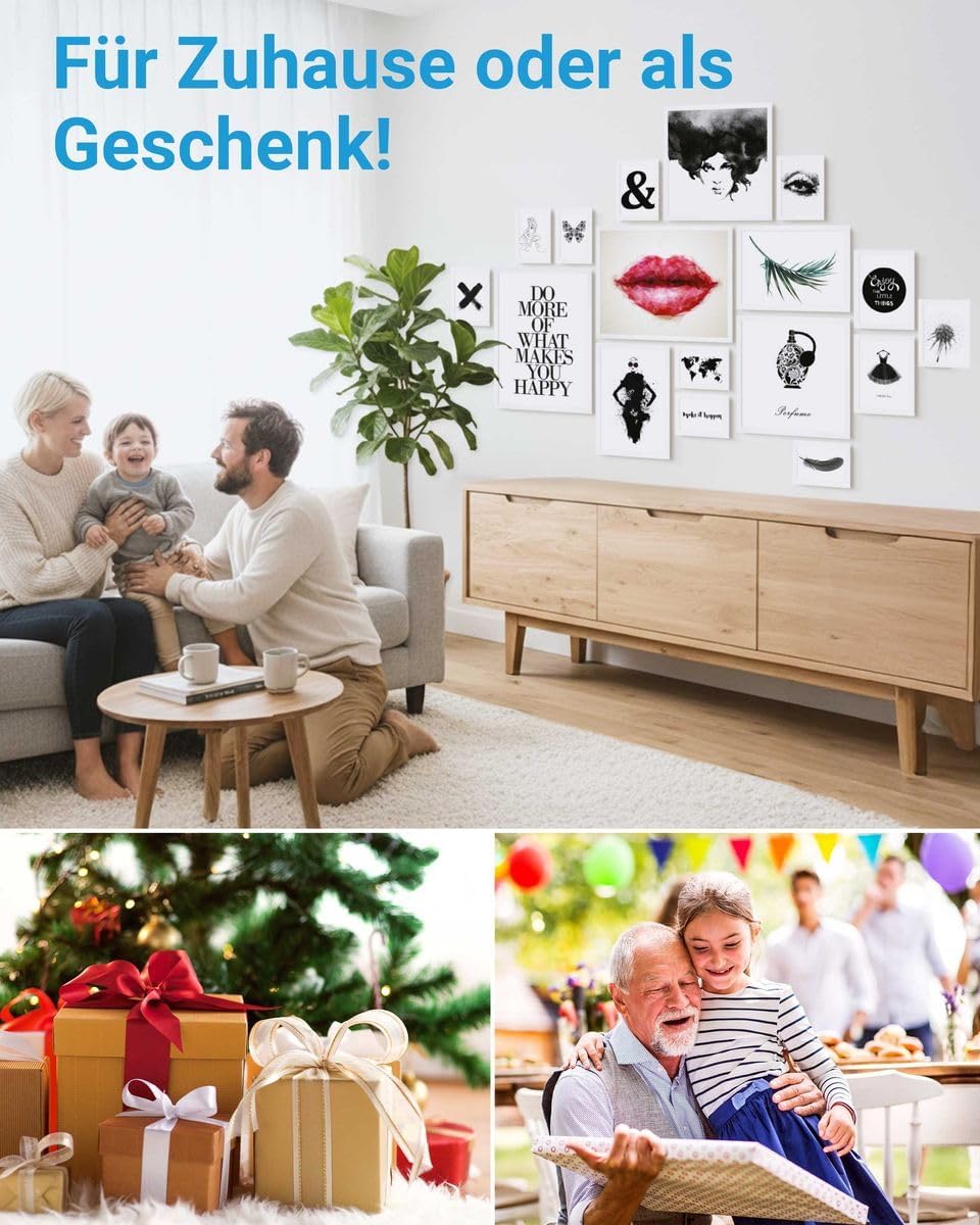 PHOTOLINI weisse Bilderrahmen Set verschiedene Grössen, 17 Bilderrahmen weiss Holz MDF, Bilder Rahme