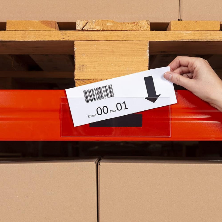 Krog Etikettenhalter selbstklebend mit verkürzter Rückseite, 210 x 100 mm, 50 Stück Klar