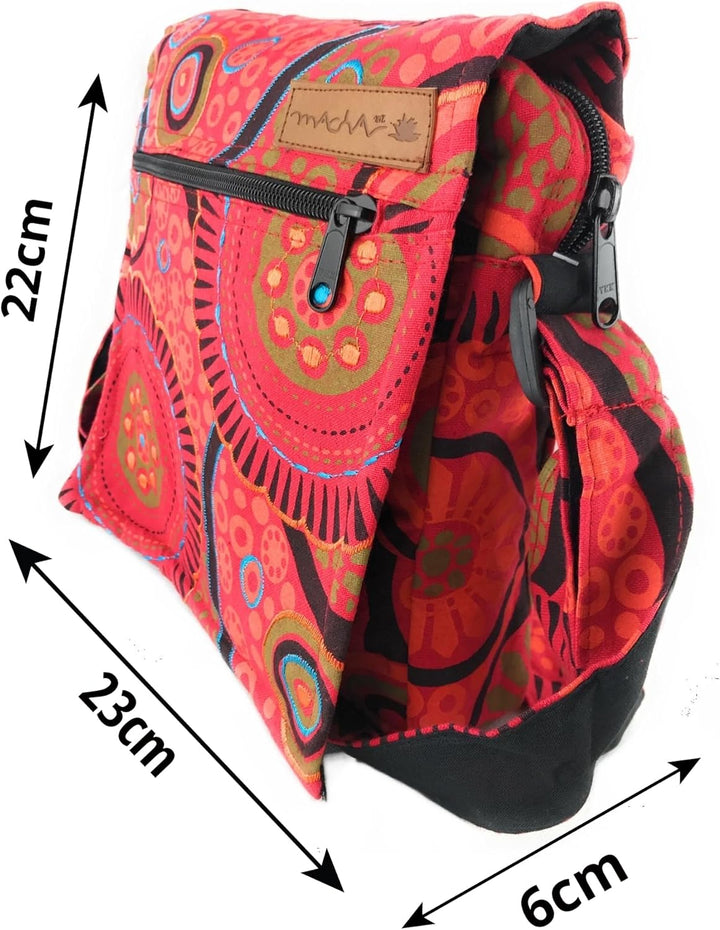 Damen Baumwolle Umhängetasche Indische Ethno Stil Boho Maliprint Tasche Baumwolle satche l mit Klapp