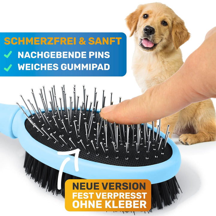 BluePet "DoppelDecker" 2in1 Hundebürste für Langhaar & Kurzhaar - Auch für Welpen & Katzen - Glätten
