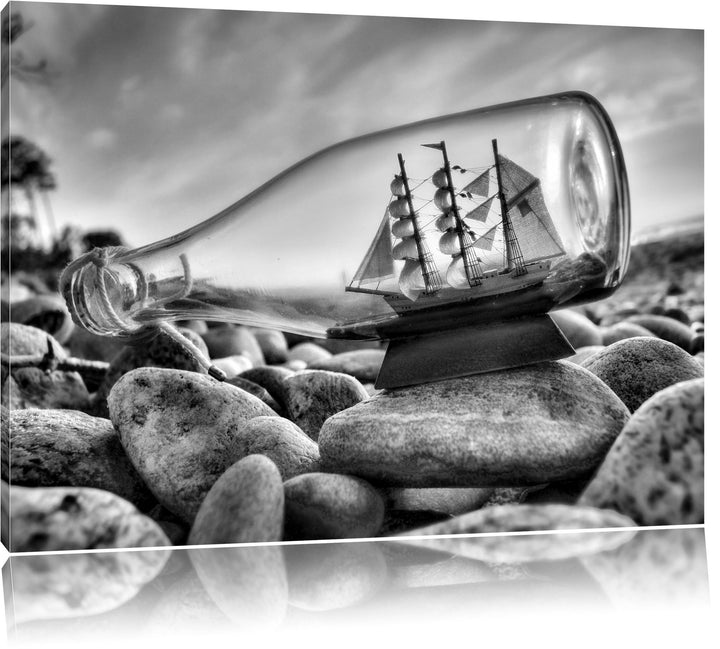 Pixxprint Flasche mit Schiff / 120x80cm Leinwandbild bespannt auf Holzrahmen/Wandbild Kunstdruck Dek