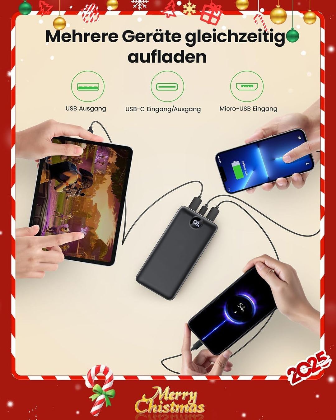 Power Bank 70000mAh, grosse powerbank, Externer Handyakku PD 30W&amp; QC 4.0 Schnell Aufladende Powerban