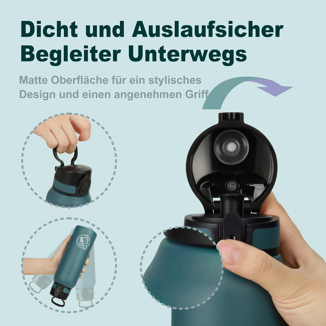 UZSPACE Edelstahl Trinkflasche 1l (970ml), Isolierte Thermosflasche mit 1-Klick-Öffnung, 100% Auslau