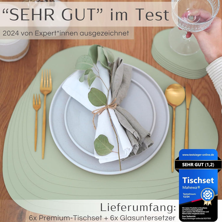 Mahewa® 6er Set Premium Tischset aus Leder-Imitat - Kunstleder Platzset abwaschbar und wasserdicht -