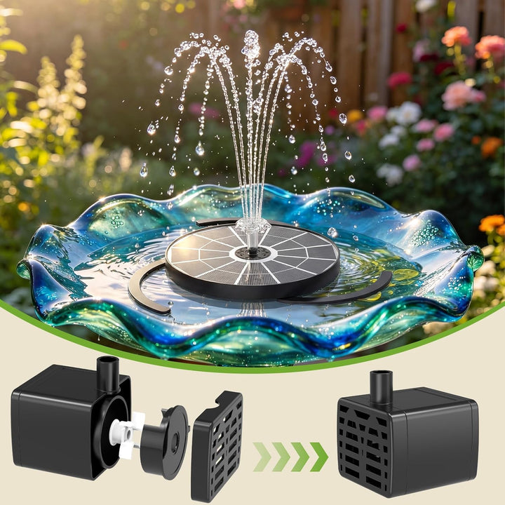 AISITIN Solar Springbrunnen für Aussen Upgraded,3,7W Solarbrunnen für Draussen mit 4 Sprüh Effekten,
