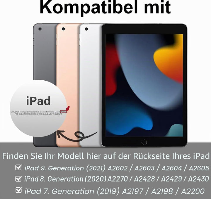 Tastatur Hülle für iPad 9./ 8./ 7.Gen (2021/2020/2019) mit Stifthalter, Soft TPU Schutzhülle, magnet