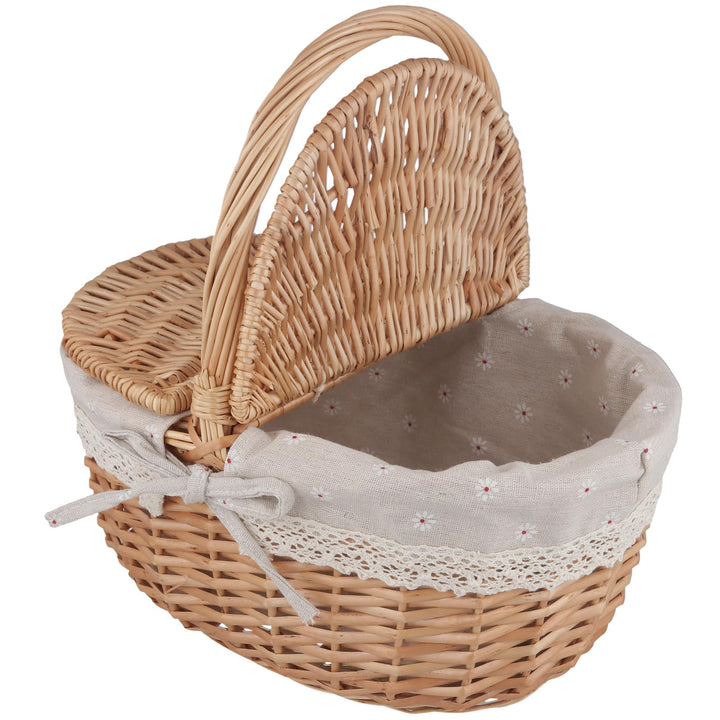 CHEUKYIU Handgefertigter Weidenkorb mit Deckel, 34 x 23 x 17cm Natürliche Braune Einkaufskorb Gefloc