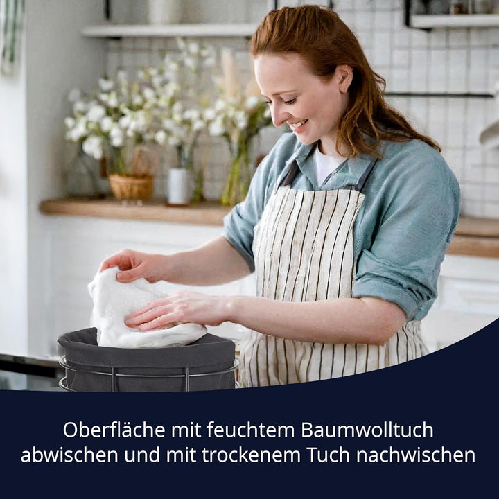 KHG Brotkorb aus Metall mit Stoffeinsatz in schwarz, rund 23,5 cm, Brötchenkorb aus Edelstahl, Stoff