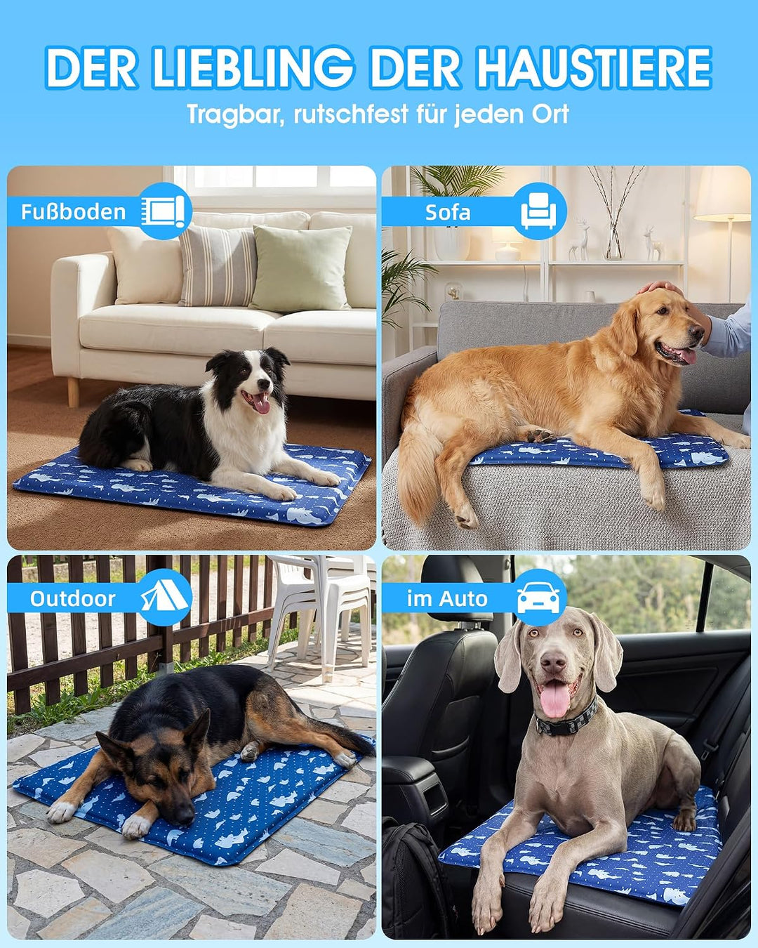 petnf Kühlmatte Für Hunde Selbstkühlend 90 x 60 cm, Langlebige Kratzfeste Oberfläche Hund Kühlmatte,