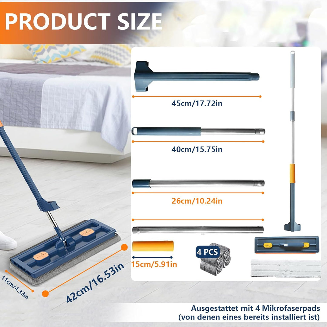 Grosser Flachmopp mit Auswringfunktion, dellyy Flachmopp, 360° Drehgelenk Bodenwischer Wischmopp Set