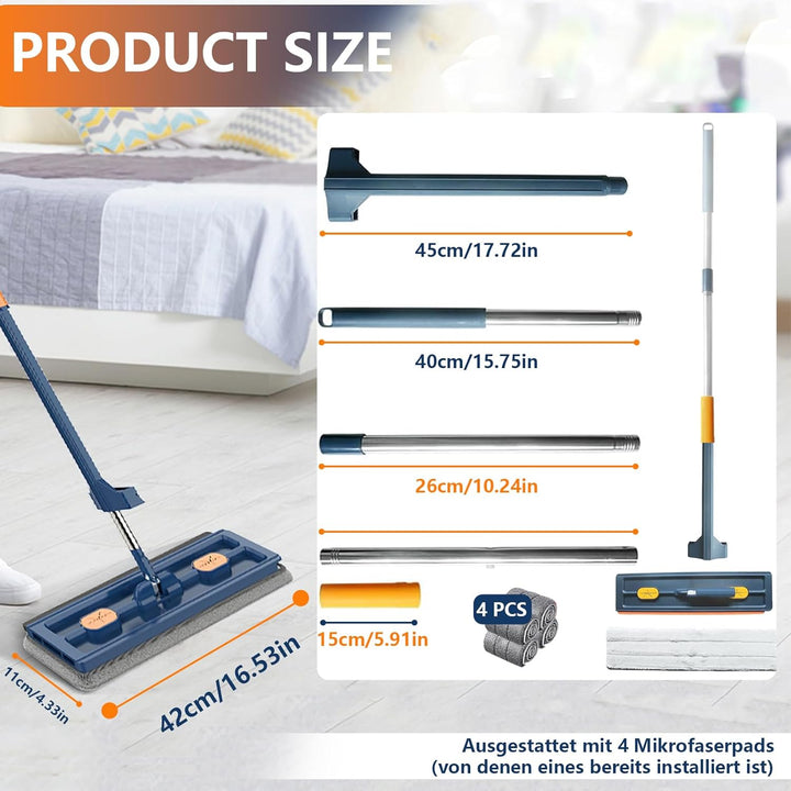 Grosser Flachmopp mit Auswringfunktion, dellyy Flachmopp, 360° Drehgelenk Bodenwischer Wischmopp Set