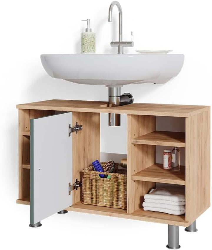 Vicco Waschbeckenunterschrank Fynn, Grün/Goldkraft Eiche, 80 x 54 cm, Grün