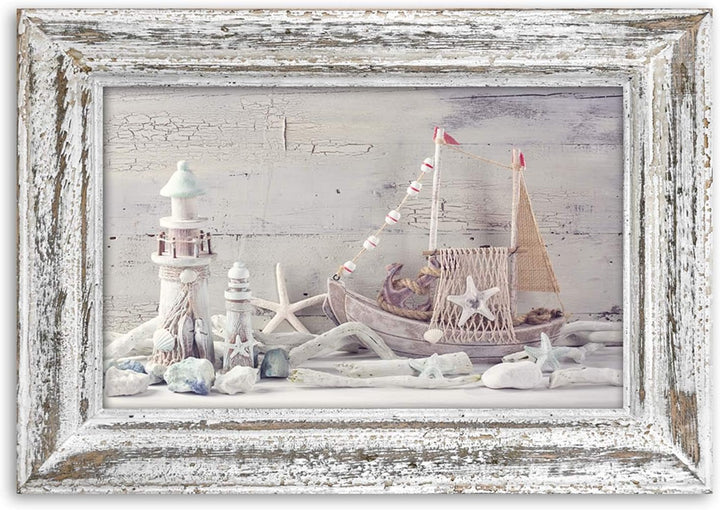 Feeby Bild auf Vlies Leinwand Shabby Chic Illusion Rahmen 90x60 cm Kunstdruck Modern Wandbilder Deko