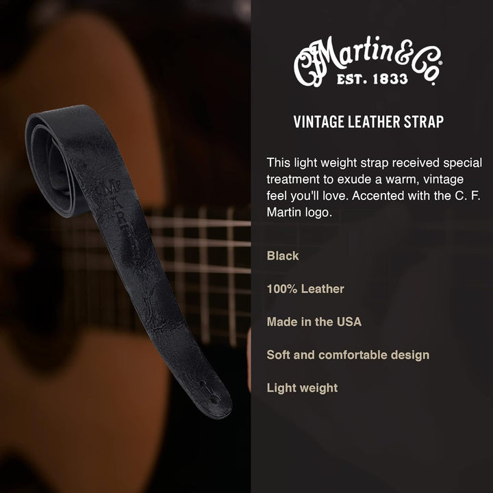 Martin 5,1 cm Cuir Sangle pour guitare acoustique avec logo CFM Noir