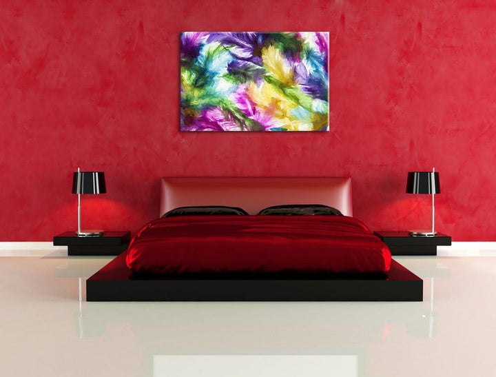 Pixxprint Anordnung von Federn als Leinwandbild/Grösse: 100x70 cm/Wandbild/Kunstdruck/fertig bespann