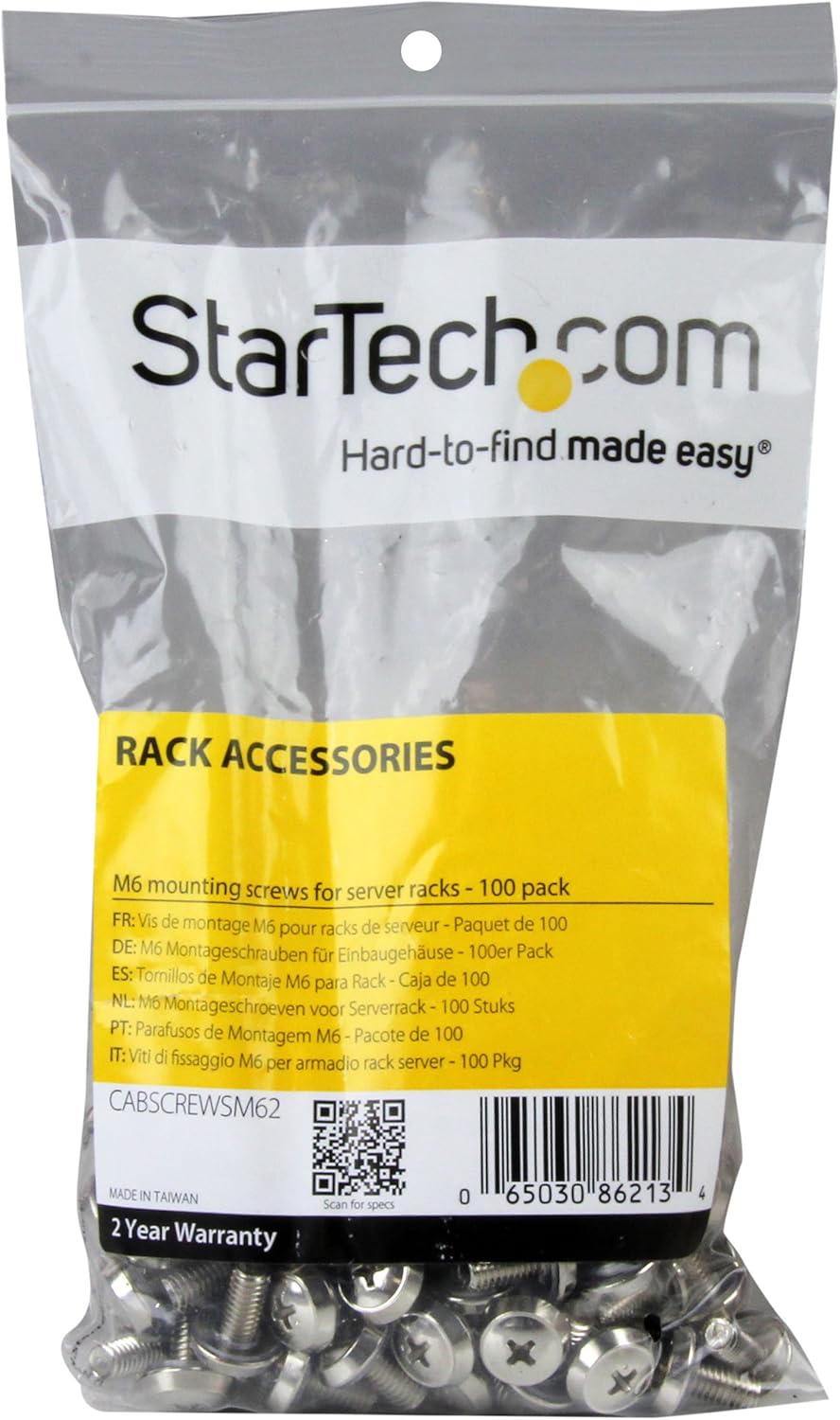 StarTech.com M6 x 12mm, Montageschrauben, 100er Pack, M6 Schrauben für Server Rack und Serverschrank