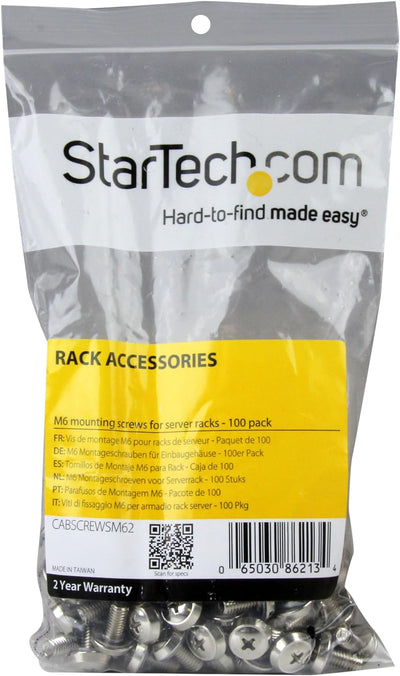 StarTech.com M6 x 12mm, Montageschrauben, 100er Pack, M6 Schrauben für Server Rack und Serverschrank