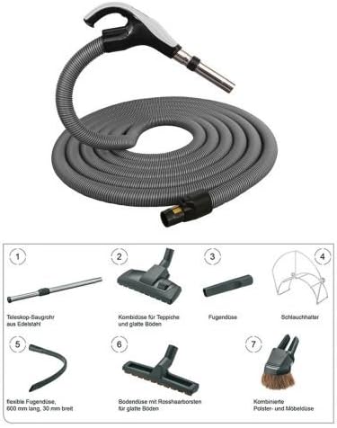 Schlauch Set mit SWIVEL-Saugschlauch 8-teilig, passend für BVC EBS Zentralstaubsauger, Länge 7,5M