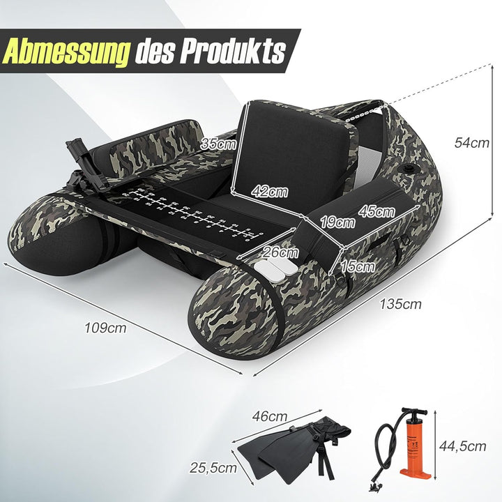 GOPLUS Bellyboot, Belly Boat bis 150 kg belastbar, aufblasbares Schlauchboot zum Angeln mit Alu Padd