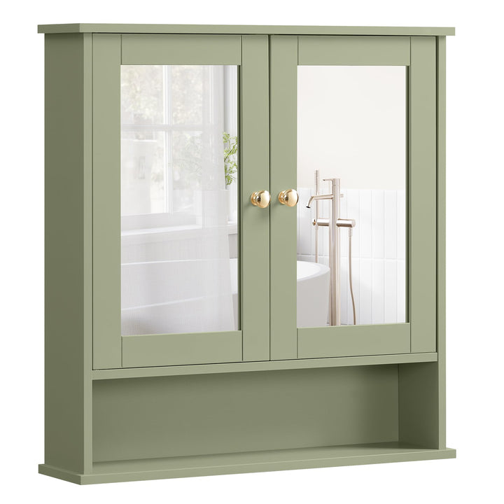 VASAGLE Spiegelschrank, Badschrank, Wandschrank, Hängeschrank mit 2 Spiegeltüren und offenem Fach, v
