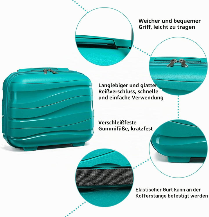 KONO Kosmetikkoffer Hartschale Klein Beautycase Damen Handgepäck, Polypropylen, 34x30x17cm (Türkis)