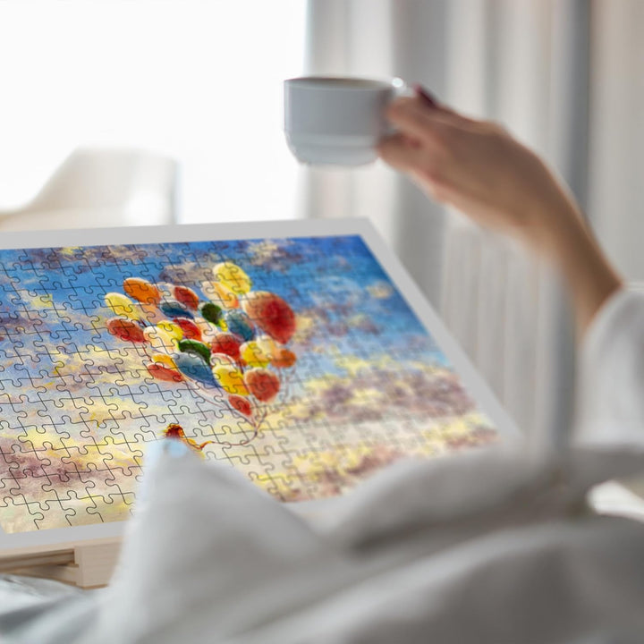 Relaxdays Puzzlebrett mit 2 Schubladen, für Puzzle bis 1000 Teile, neigbar, Holz Puzzlematte, Puzzle
