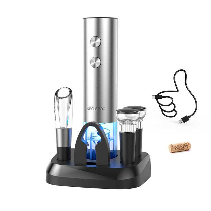 CIRCLE JOY Elektrischer Weinkorkenzieher mit Ladestation, 6-in-1 wiederaufladbares Weinöffner-Set, K