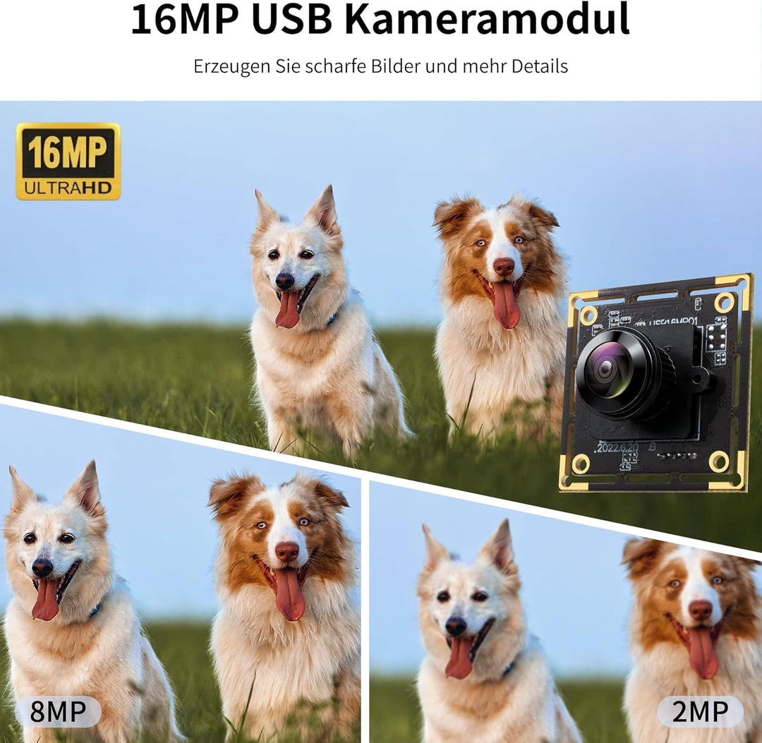 16MP USB Kameramodul mit Fischaugenobjektiv, 180° Weitwinkel, USB 2.0 Webcam UHD 4K, Plug & Play für