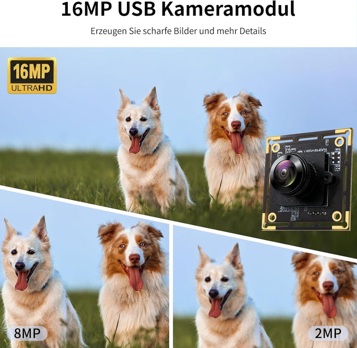 16MP USB Kameramodul mit Fischaugenobjektiv, 180° Weitwinkel, USB 2.0 Webcam UHD 4K, Plug & Play für