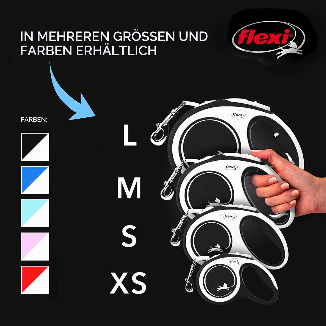 FLEXI New Comfort einziehbare Hundeleine (Klebeband), ergonomisch, langlebig und verhedderungsfrei,