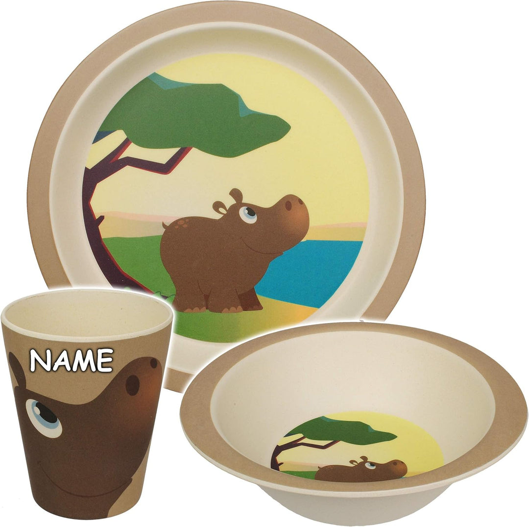 alles-meine.de GmbH 3 TLG. Set - Kunststoff - Geschirrset - Nilpferd/Flusspferd - Zoo Tiere - BPA fr