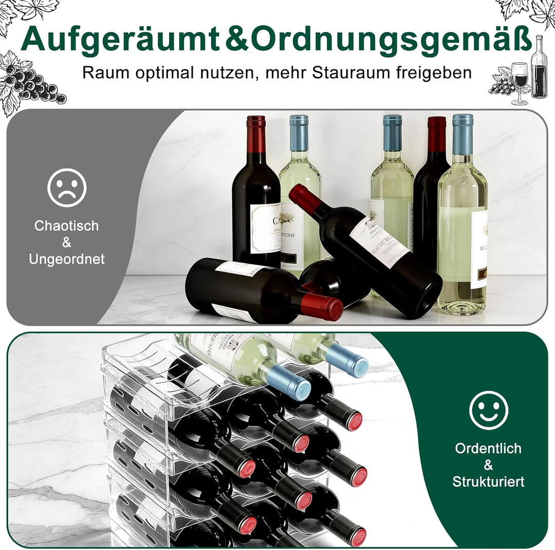 Stapelbarer Flaschenhalter – Für 12 Flaschen, geeignet für Kühlschrank, Schrank, Arbeitsplatte und B