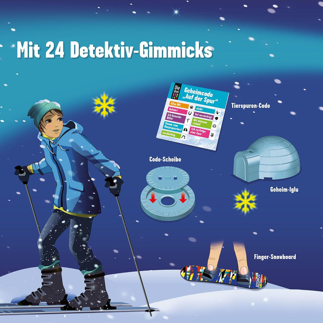 Kosmos 632502 Die DREI !!! Adventskalender 2023, Löse das Rätsel um das Geheimnis auf der Ski-Freize