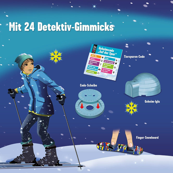 Kosmos 632502 Die DREI !!! Adventskalender 2023, Löse das Rätsel um das Geheimnis auf der Ski-Freize