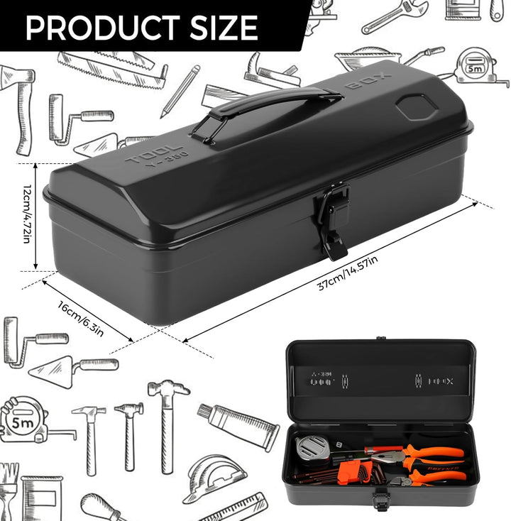 Werkzeugkiste Metall, Werkzeugkoffer Leer, 37x16x12cm Robust Langlebig Metall Werkzeugkasten mit Tra