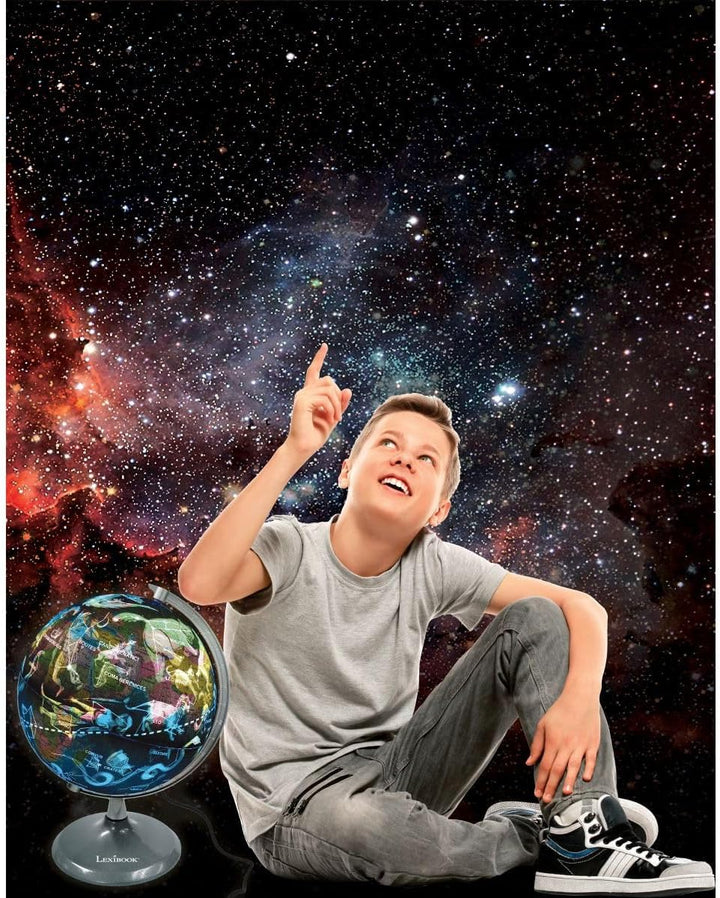 Lexibook NLJ185EN Leuchtendes Planetarium, STEM, 2-in-1 Globus während des Tages, Konstellationskart