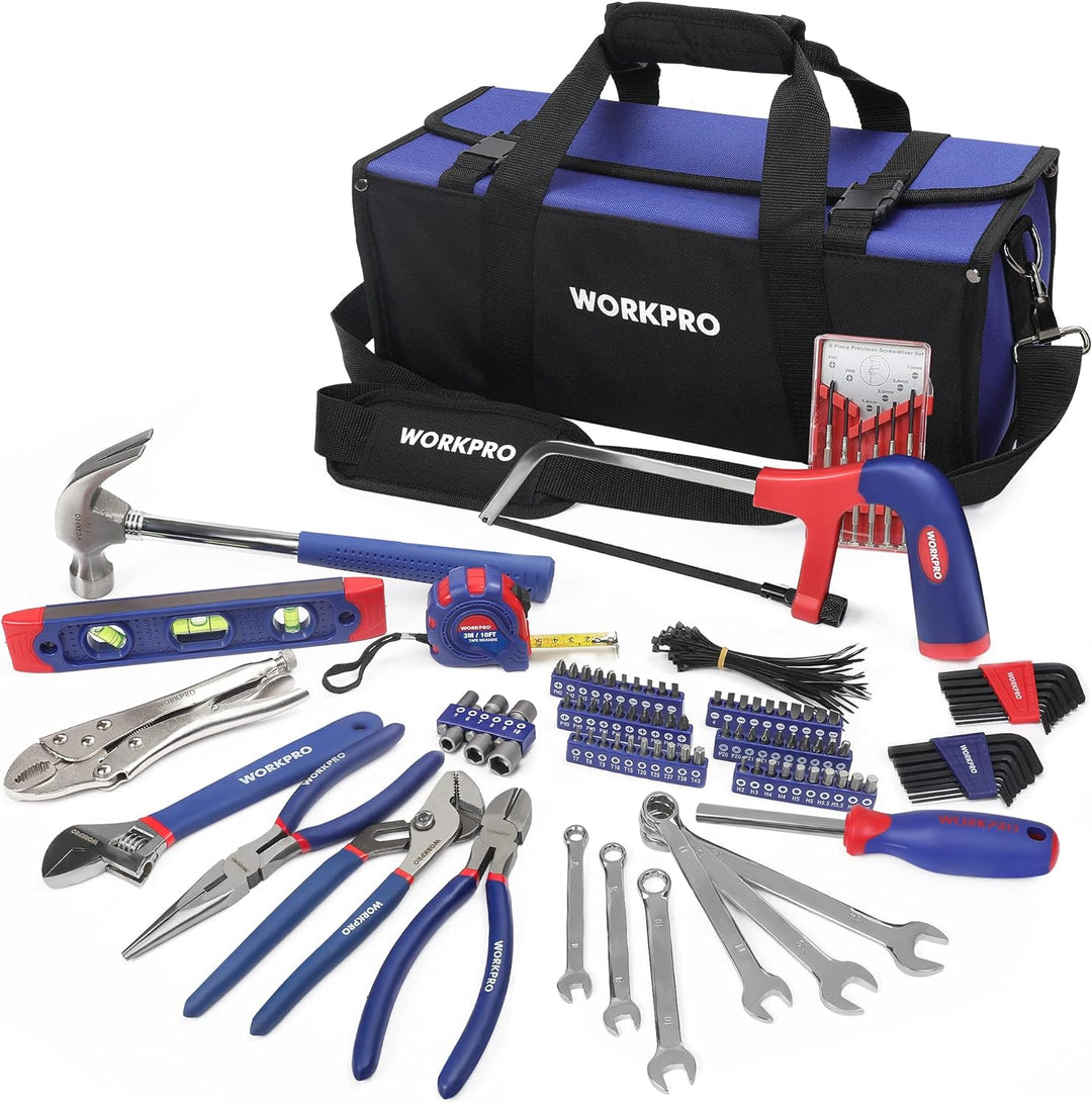 WORKPRO Universal Werkzeugset Haushalt 156-teilig inkl. Werkzeugtasche mit weiter Öffnung für Home R
