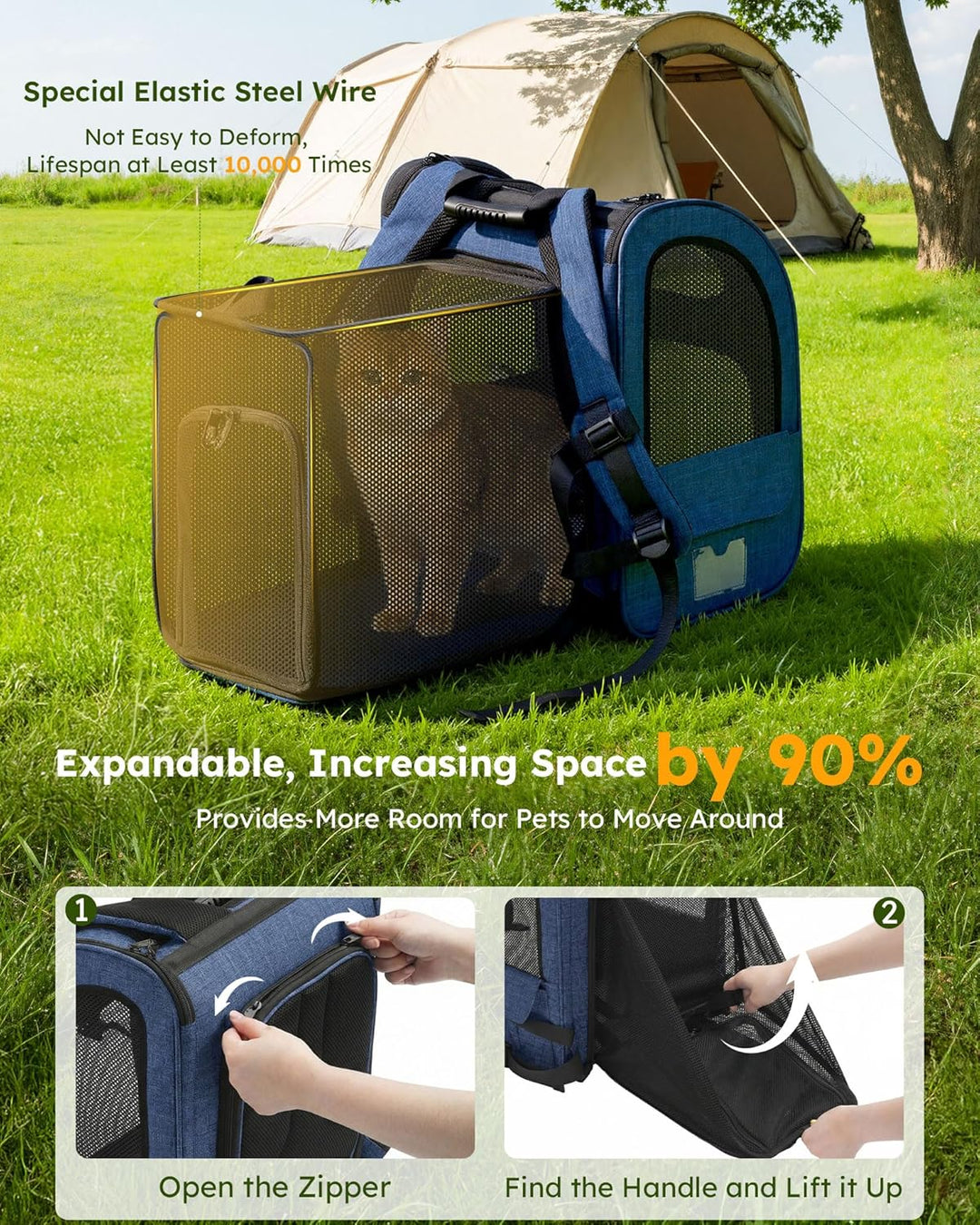 Katzenrucksack Grosse Katzen bis 8kg, Erweiterbar Faltbar, Hunderucksack mit Anti-offener Reissversc