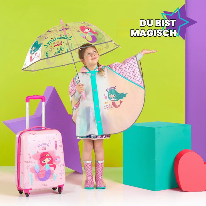 Meerjungrau Koffer Pink für Kleine Mädchen - Kinder Trolley Handgepäck 4 Rollen - Rosa Hartschalen C