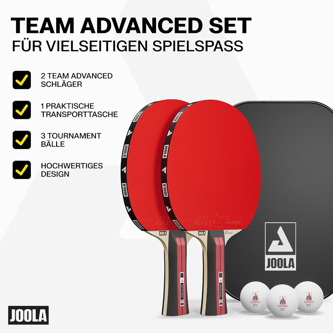 JOOLA Team Advanced Tischtennis Set - 2 Tischtennisschläger + 3 Tischtennisbälle + Tischtennishülle