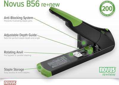 Novus B 56 re+new nachhaltiges Blockheftgerät (Heftleistung 200 Blatt, variabler Einlegetiefe bis 75
