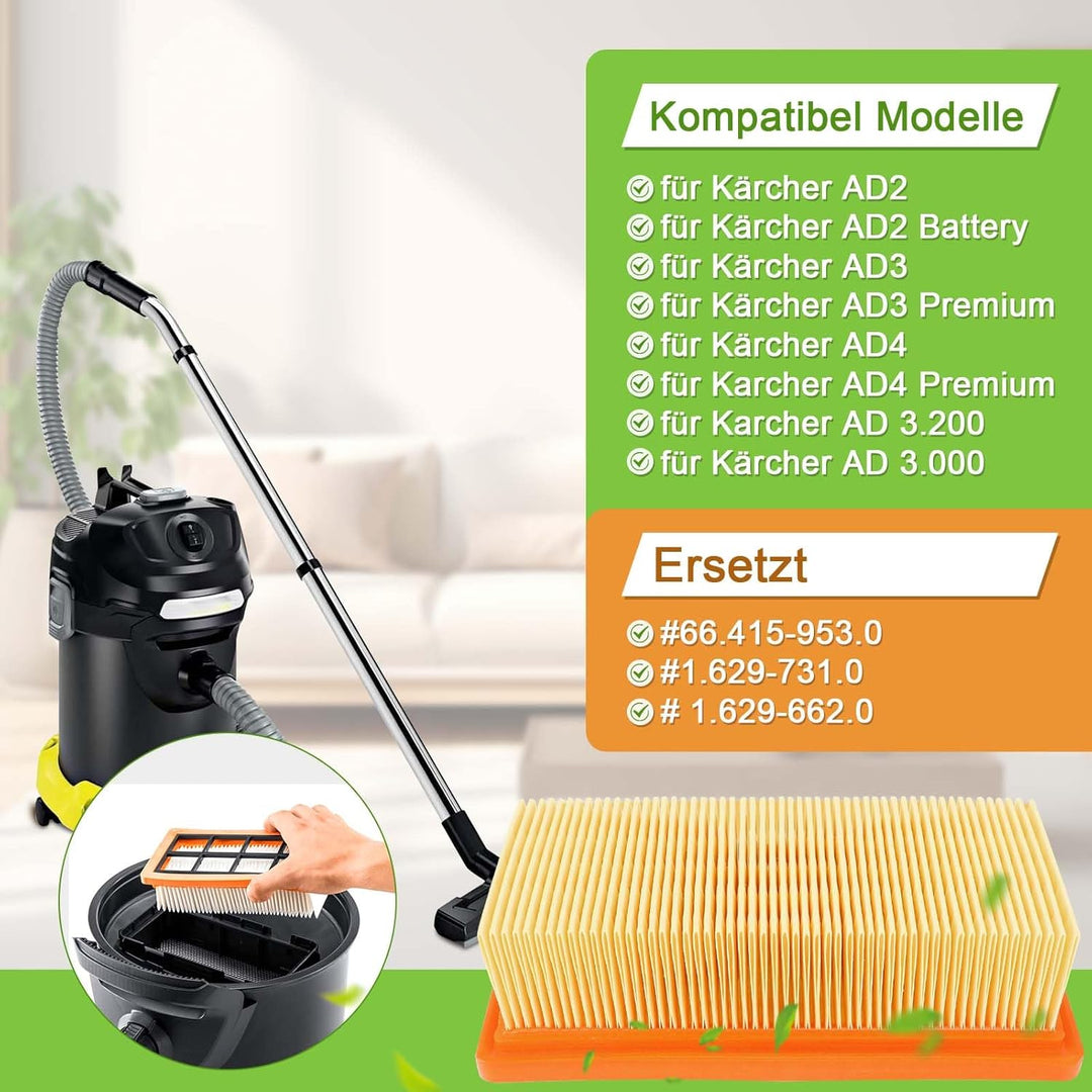 AD4 Flachfaltenfilter für Kärcher AD 4 AD 2 AD 3 Premium Vacuum Cleaner Battery AD2 AD3 AD4 AD3.200