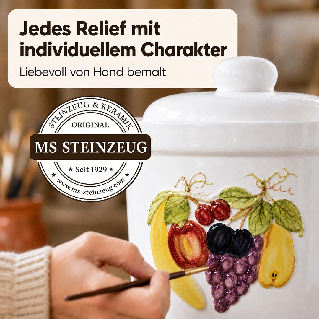 Schmitt Rumtopf 10 L handbemalt mit Obstrelief | Gärtopf zum Einlegen von Obst Aller Art | Einmachto