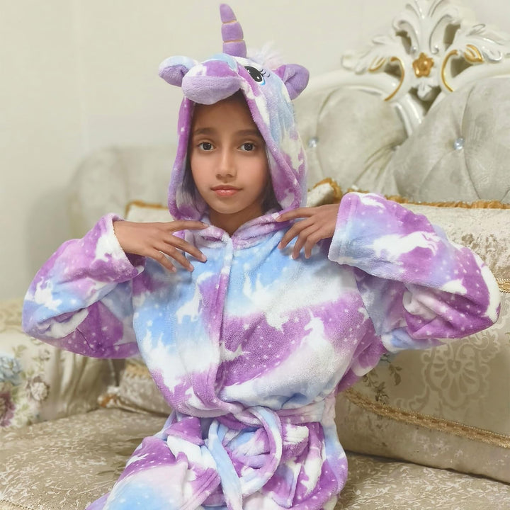 KAKU NANU Bademantel Kinder Mädchen Einhorn 4-11 Jahre Flauschig Warm Plüsch Bademantel Kuschelig Mo