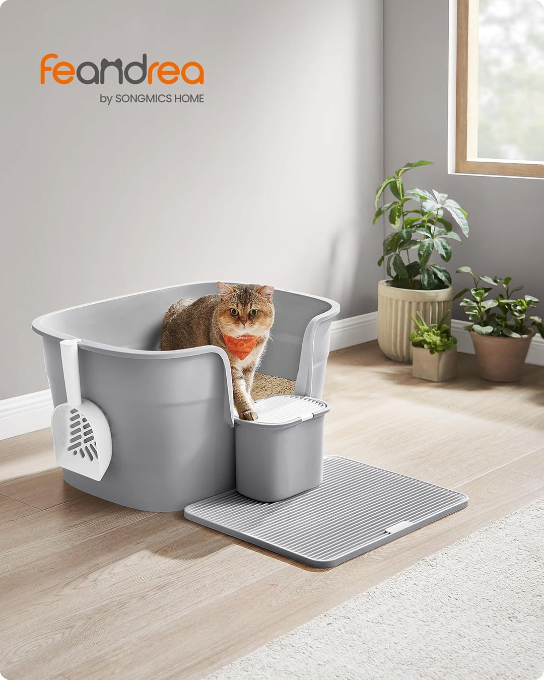 Feandrea Katzenklo, extragrosse Katzentoilette, mit hohen Seitenwänden, Katzenstreumatte, Aufbewahru