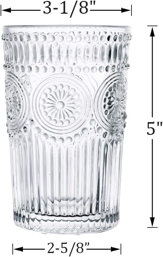 Kingrol 6 Stück 340 ml romantische Wassergläser, Premium Trinkgläser, Vintage Glaswaren-Set für Saft