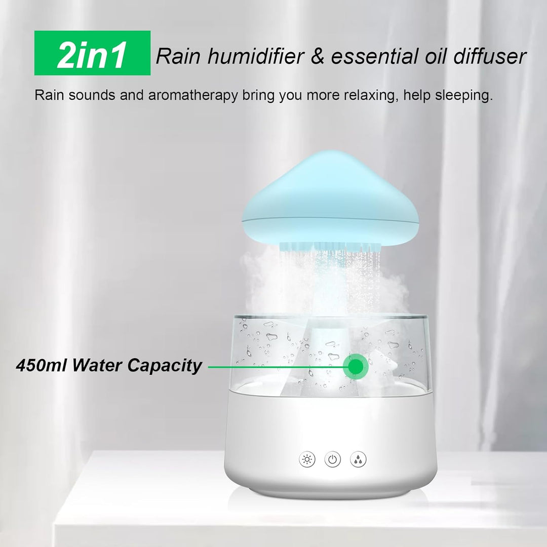 Rain-Cloud Humidifier, 450 ml, Regen Wolken Luftbefeuchter mit 3 modi und 7 Farben, LED-Lichtern Aro