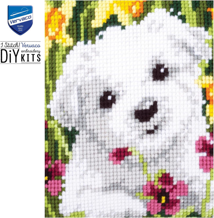 Vervaco Westie mit Osterglocken Kreuzstichkissen/Stickkissen vorgedruckt, Baumwolle, Mehrfarbig, 40